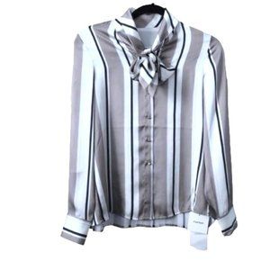 COPY - NWT vertical stripes satin front bow tie detail blouse size S